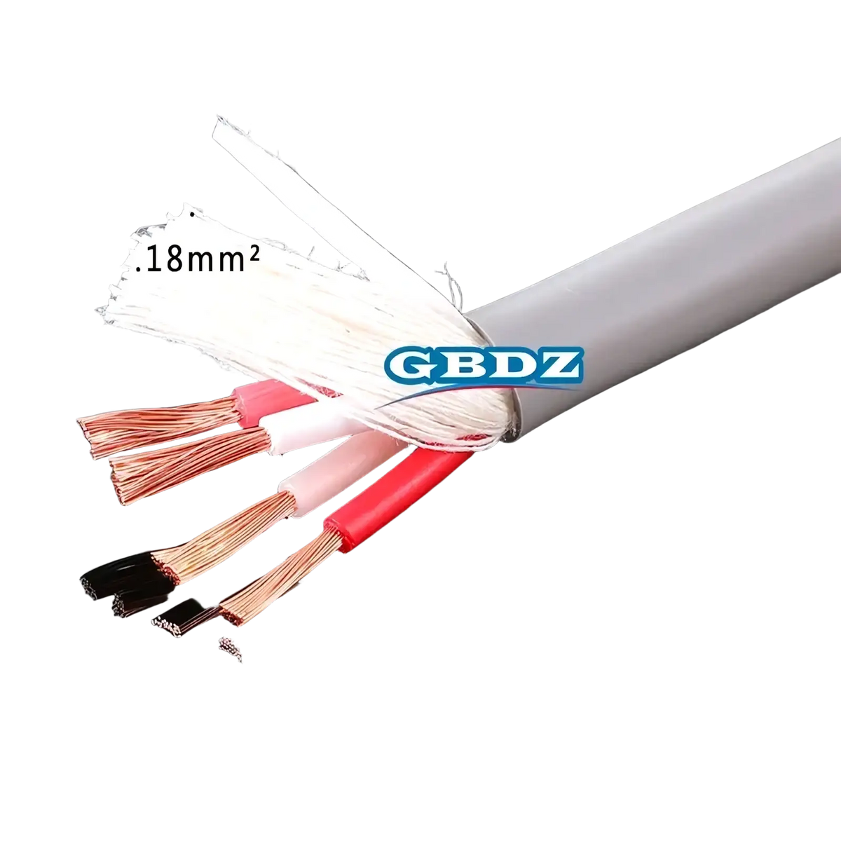 White insulated 4-core speaker cable with red and black oxygen-free copper wires for audio use