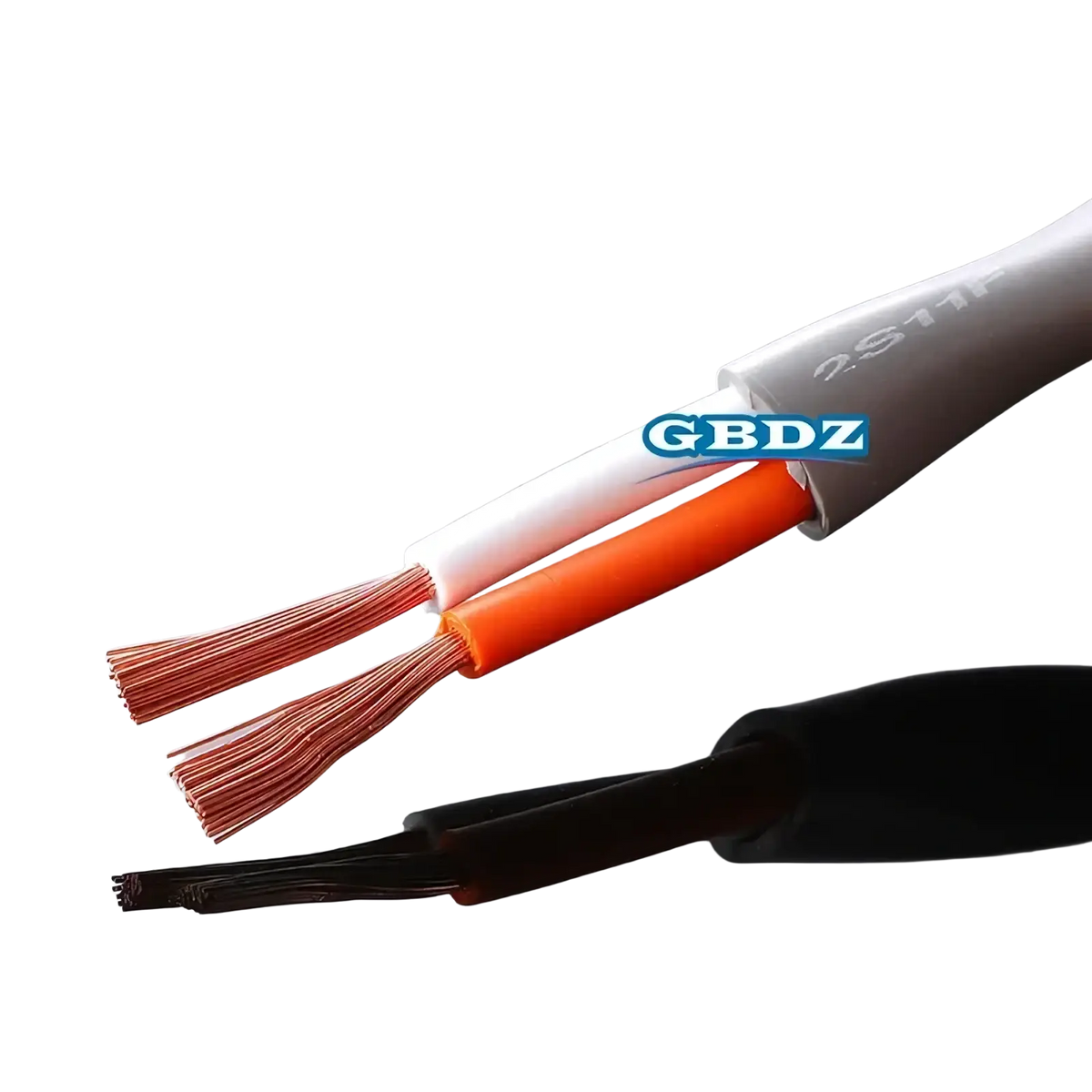 White and orange insulated 4-core speaker cable with exposed oxygen-free copper strands model 2s11f for audio use