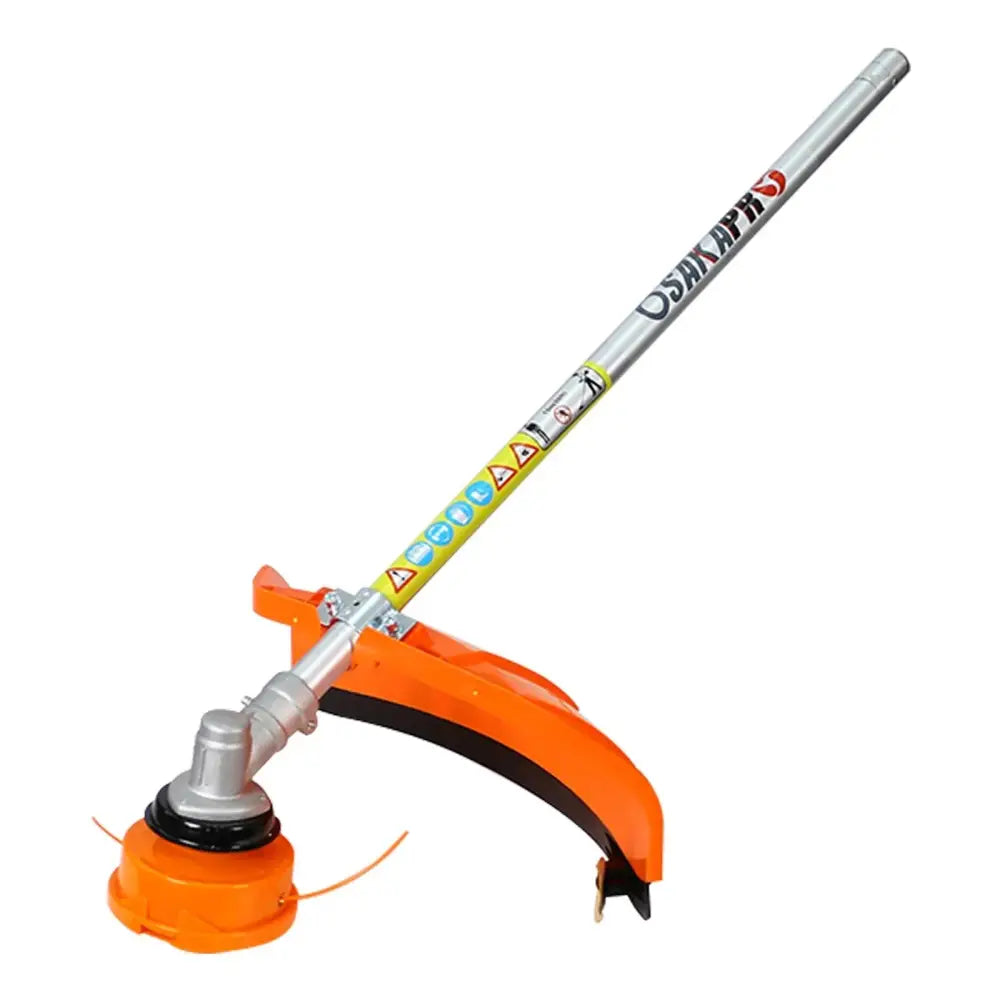 Orange and silver Osaka pro 4-in-1 gas powered multi tool garden trimmer with curved handle and visible cutting line