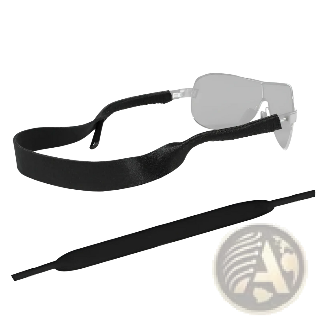 Black textured fabric adjustable sports sunglasses strap with adjustable ends for secure eyewear retention
