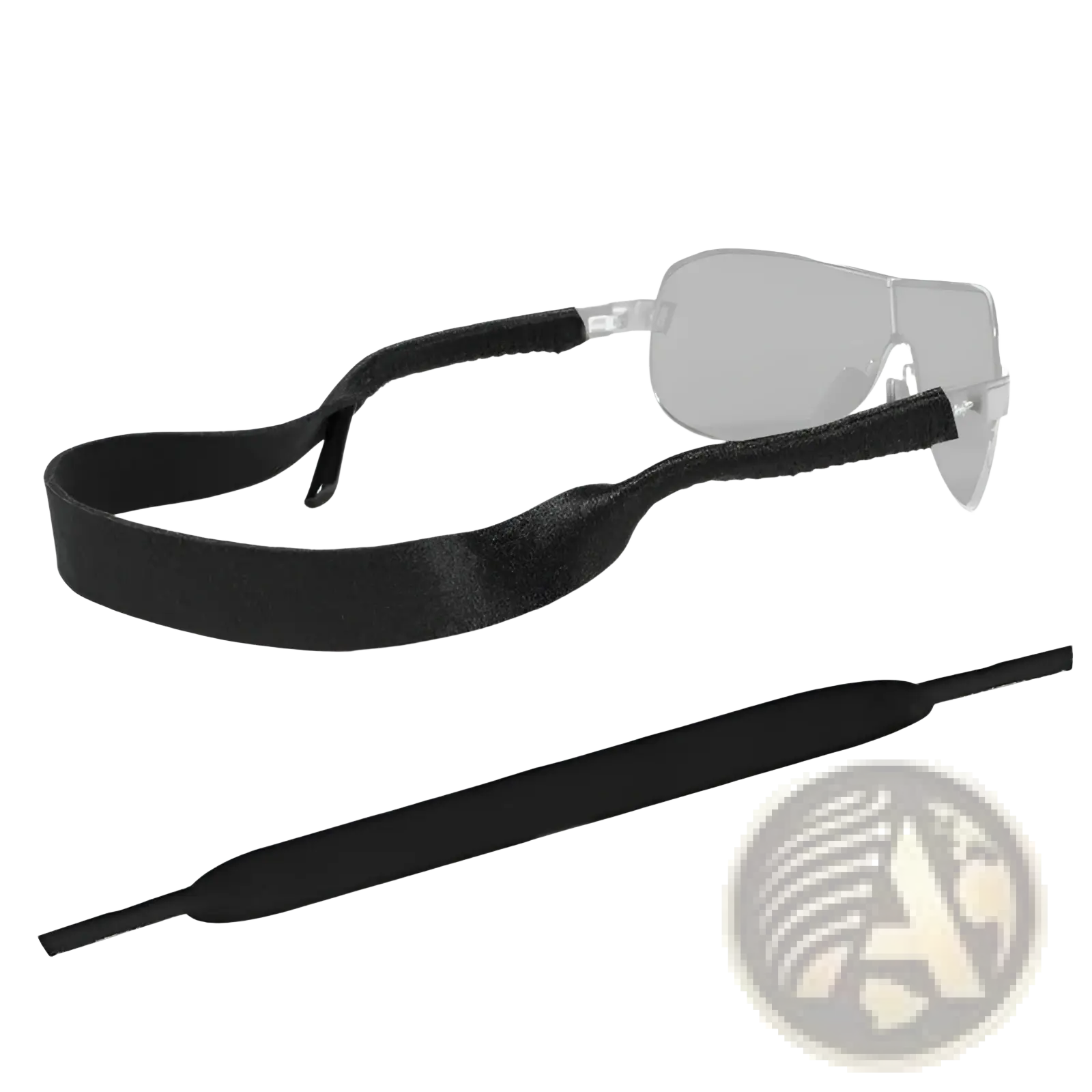 Black textured fabric adjustable sports sunglasses strap with adjustable ends for secure eyewear retention
