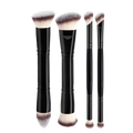 Set of four black-handled dual-ended wool fiber makeup brushes with soft gradient bristles for basic makeup applications