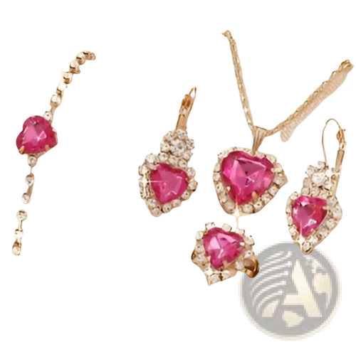 4 piece heart rhinestone jewelry set with pink heart-shaped gemstones gold-tone metal and sparkling diamond accents