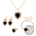 4 piece rose gold heart rhinestone jewelry set with black gemstones and matching crystals for elegant occasions