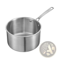 Silver stainless steel 4 qt saucepan with a sleek brushed finish and a sturdy handle with glass lid