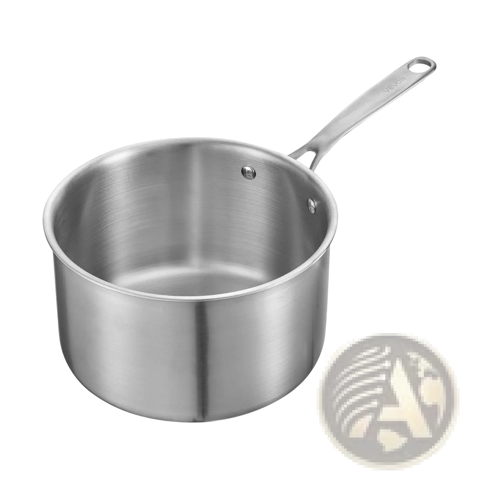 Silver stainless steel 4 qt saucepan with a sleek brushed finish and a sturdy handle with glass lid