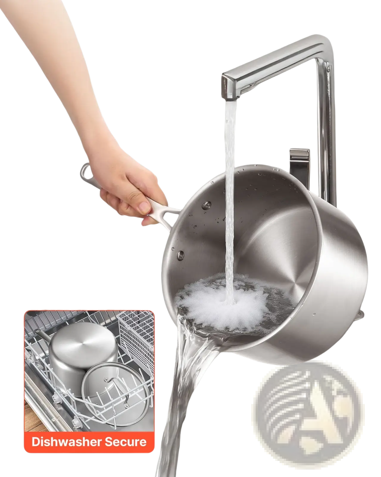 4 qt stainless steel saucepan with glass lid featuring a sleek reflective surface and a sturdy handle