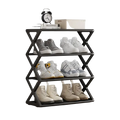 Black metal 4 tier folding shoe rack with geometric x shaped frame design for space saving tier shoe organizer