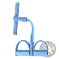 Light blue 4-tube elastic pedal puller resistance band with padded handles and foot loops for fitness exercise