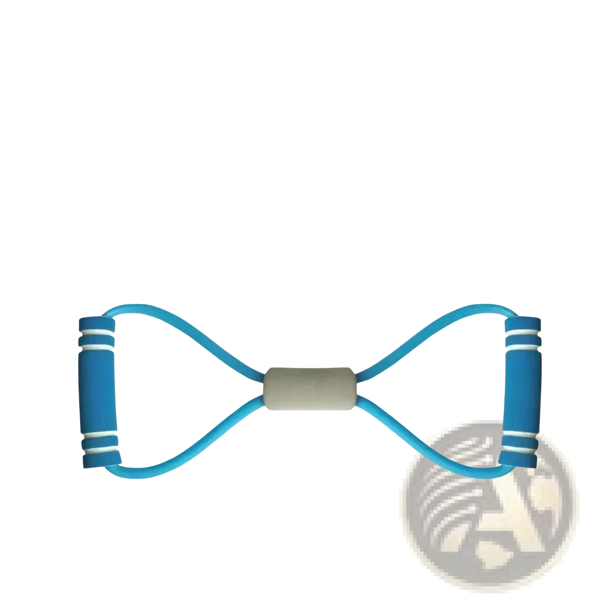 Blue 4-tube elastic pedal puller resistance band with textured grip handles and beige central connector for fitness use