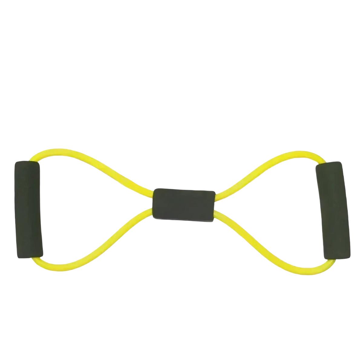 Bright yellow 4-tube elastic pedal puller fitness resistance band with black rubber grips for exercise use