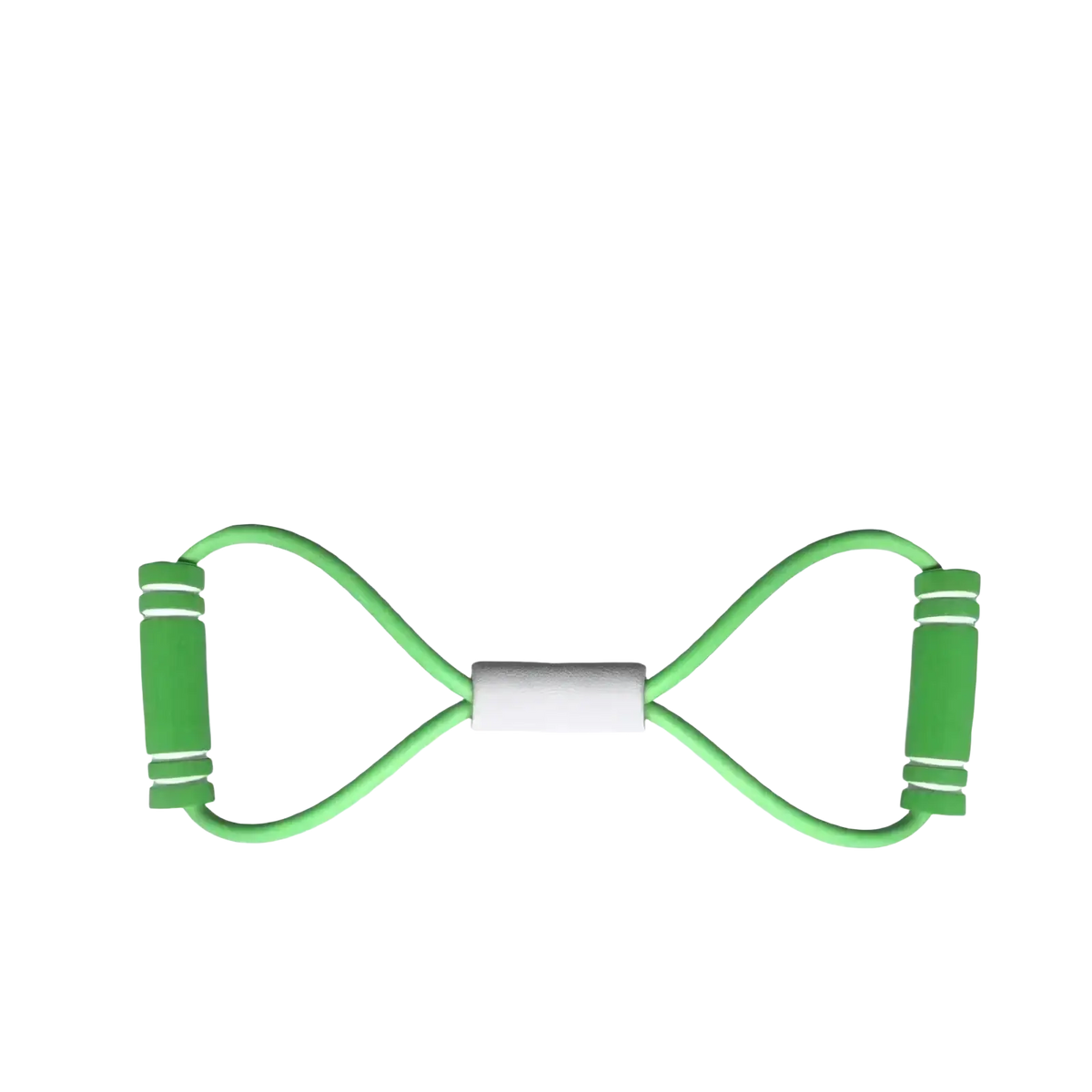 Green rubber 4-tube elastic pedal puller resistance band with foam grips and white central connector for fitness use