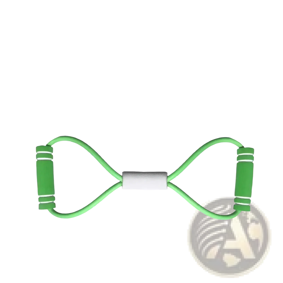 Green rubber 4-tube elastic pedal puller resistance band with foam grips and white central connector for fitness use