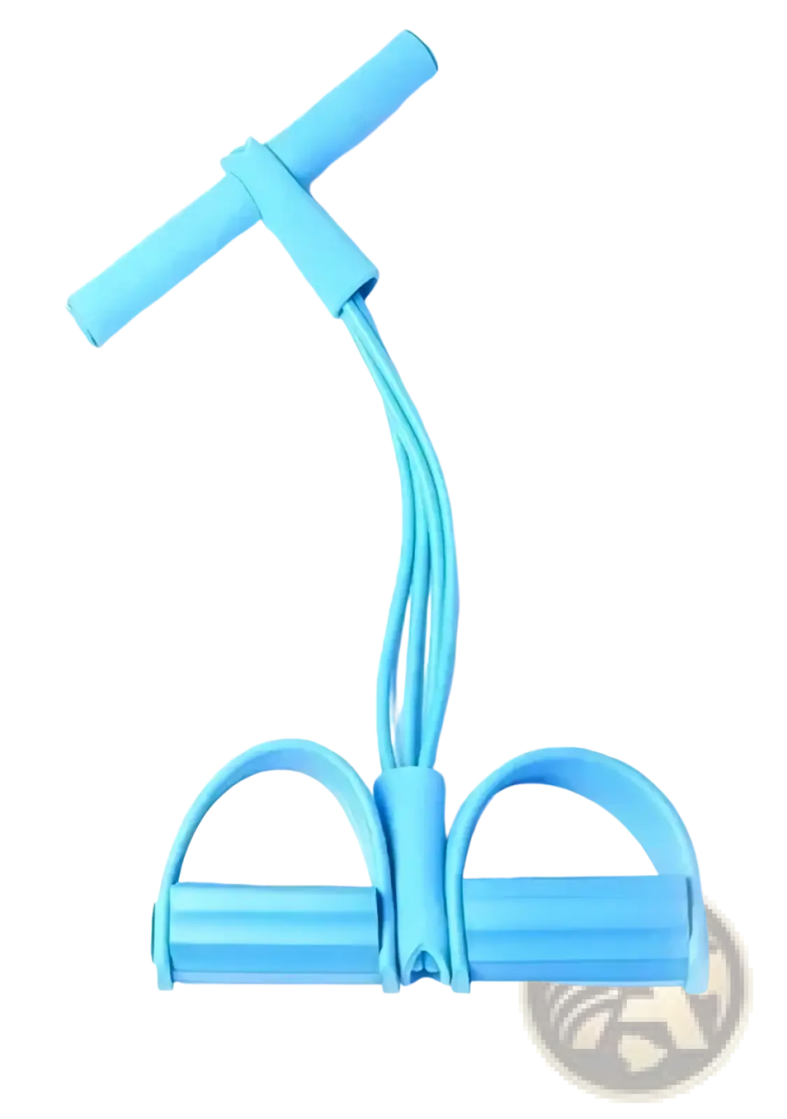 Light blue rubber 4-tube elastic pedal puller fitness resistance band with t-shaped handle and two foot loops