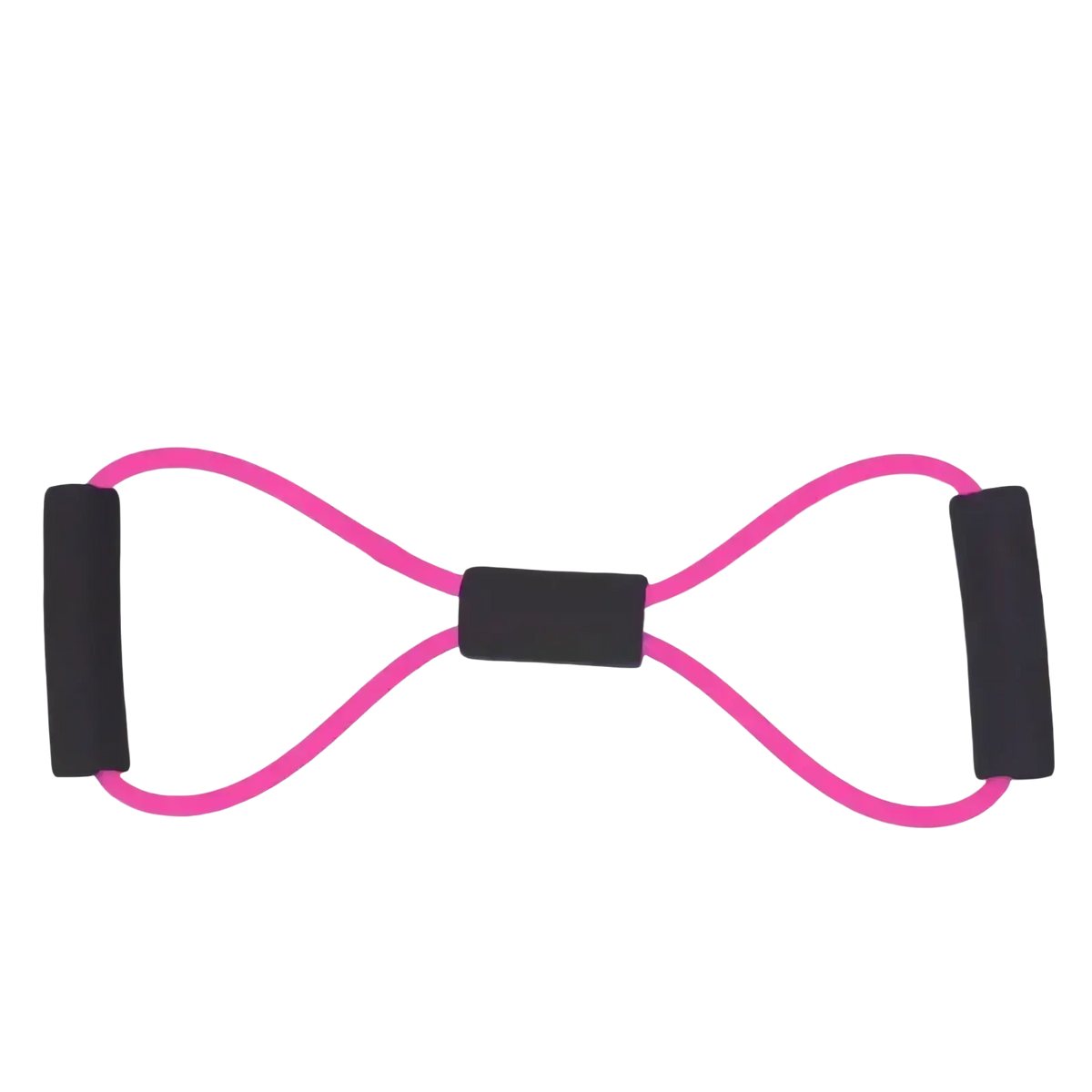 Pink 4-tube elastic pedal puller fitness resistance band with black foam grips for strength training exercises