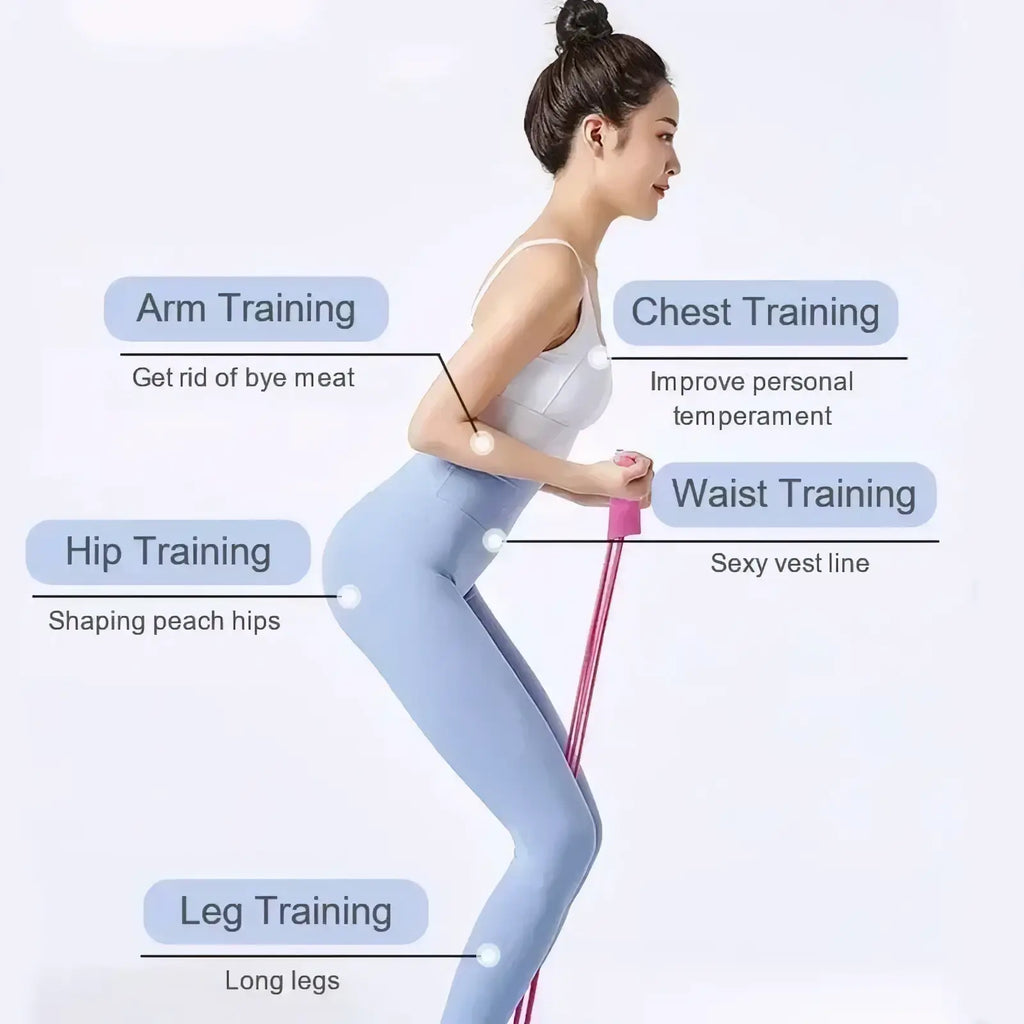 Pink 4-tube elastic pedal puller resistance band with handles made of durable material for home workout training