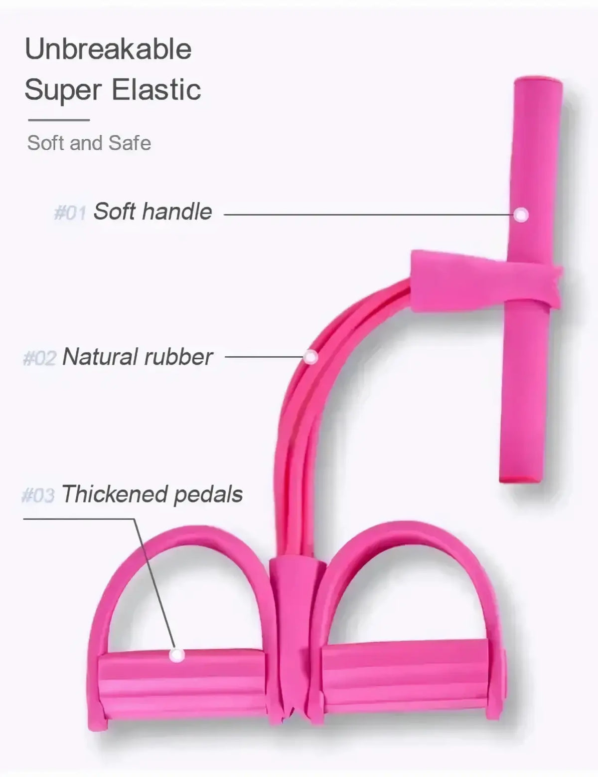 Pink rubber 4-tube elastic pedal puller fitness resistance band with soft handles and thickened pedals for exercise use