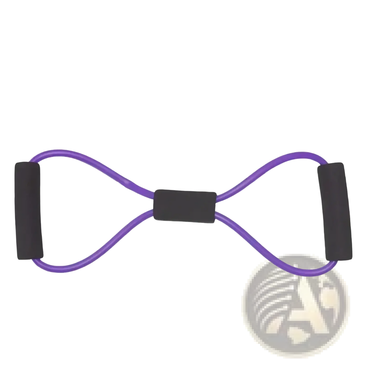 Purple 4-tube elastic pedal puller resistance band with black foam grips and central black strap for fitness use