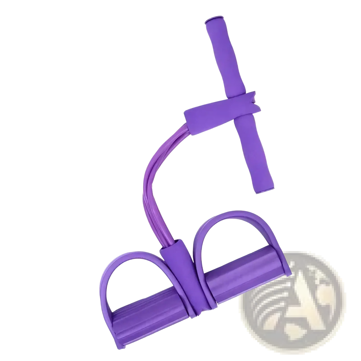 Purple rubber 4-tube elastic pedal puller fitness resistance band with padded handles and foot loops for exercise