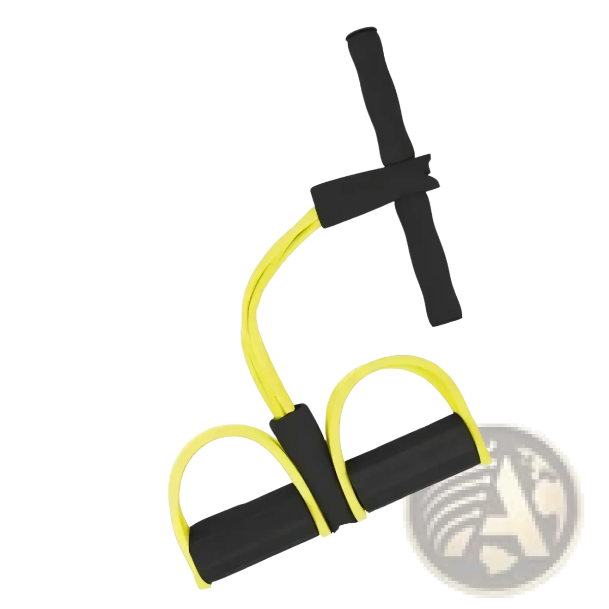 Yellow and black 4-tube elastic pedal puller fitness resistance band with padded handles for strength training exercises