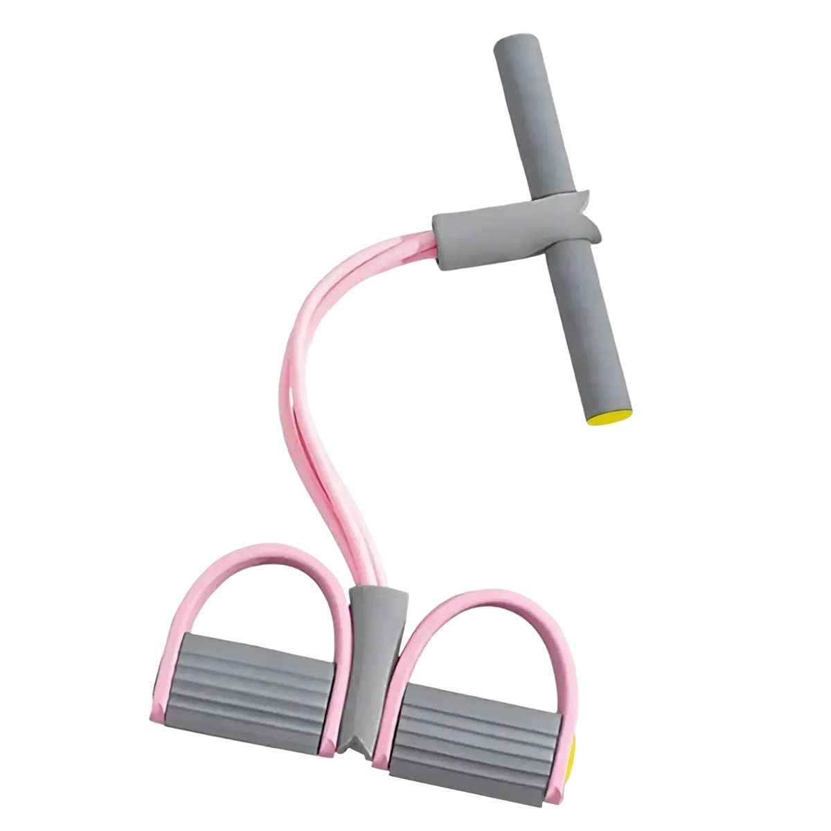 Pink and gray 4-tube resistance band pedal puller with t-shaped handle for fitness exercise and strength training