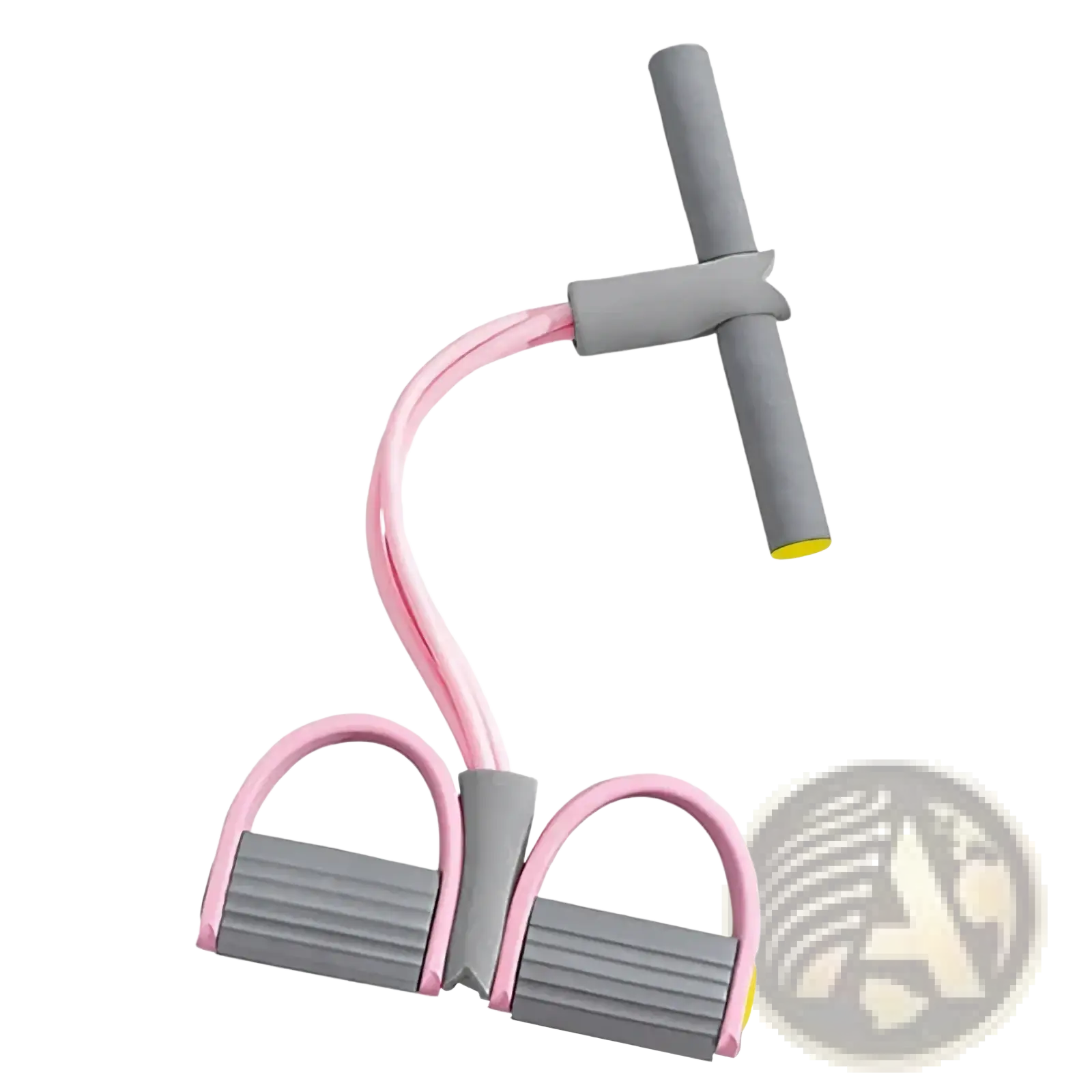Pink and gray 4-tube resistance band pedal puller with t-shaped handle for fitness exercise and strength training