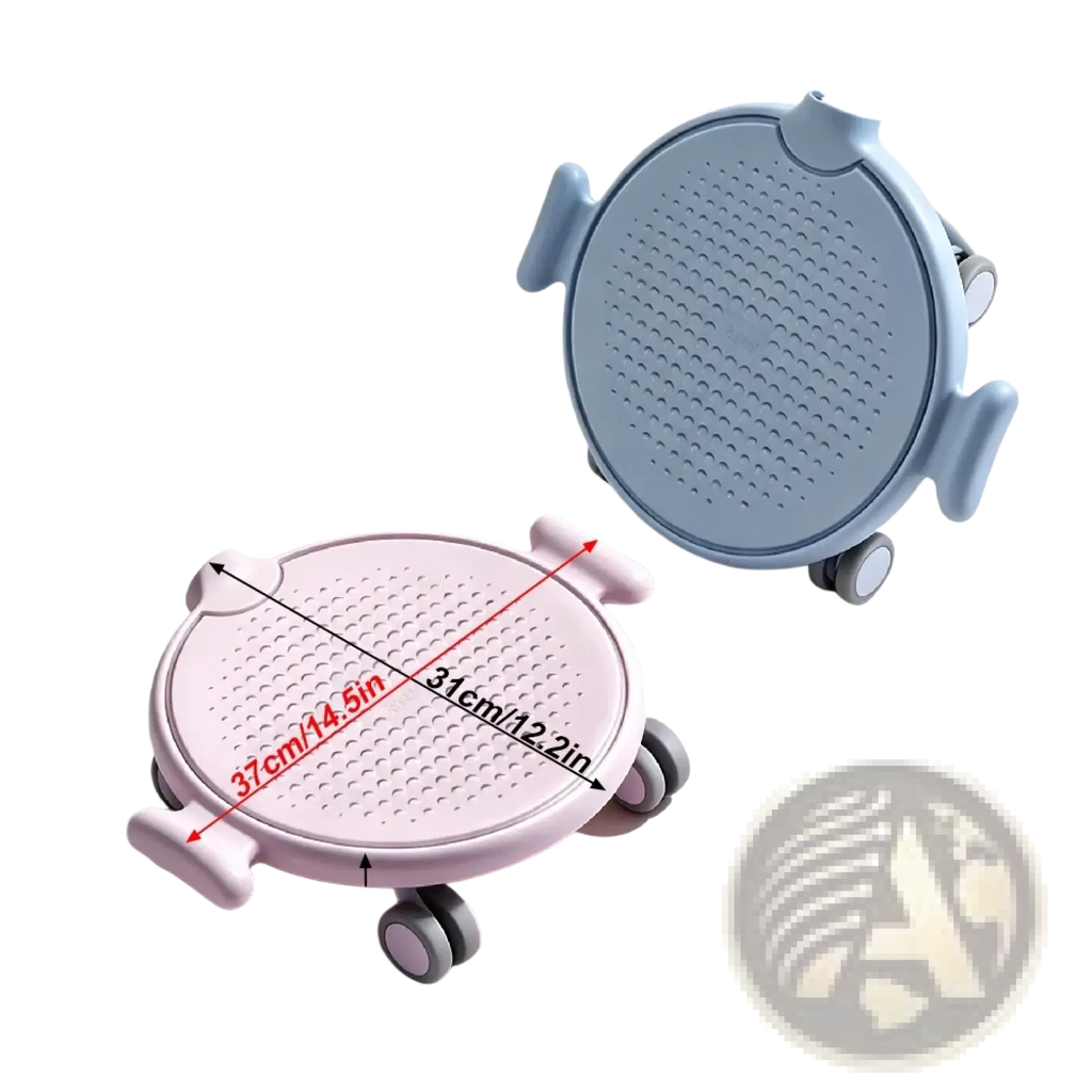 Pink and light blue 4-wheel ab roller boards with textured surfaces, handle grips, and small wheels for core exercise