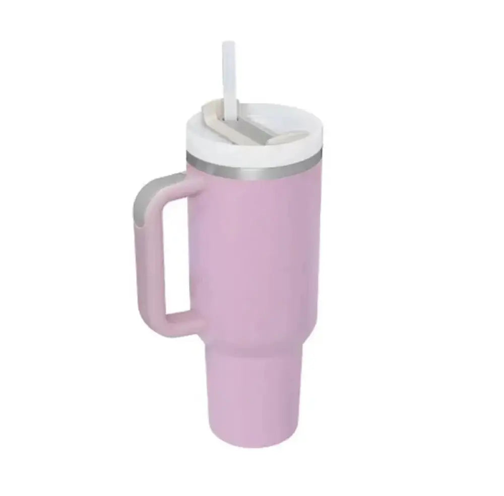 Pink Arbaglobal 40 oz insulated tumbler with handle white lid and straw designed for keeping beverages hot or cold