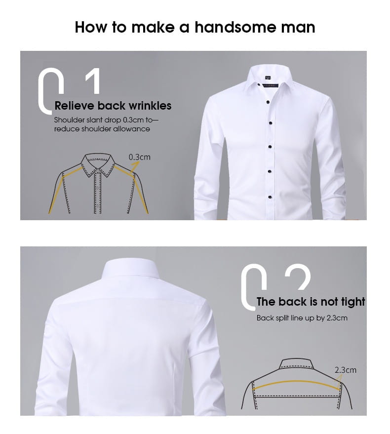Weißes Herrenhemd mit langem Ärmel, Slim Fit, mit klassischem Kragen und Knopfverschlussfront, geeignet für formelle Anlässe