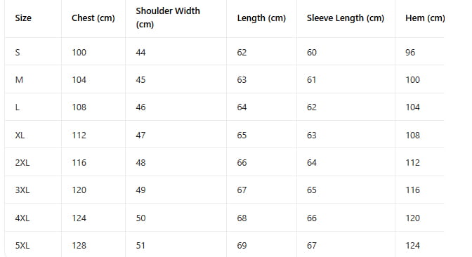 The image displays a size chart in centimeters for a men’s tan cowhide leather motorcycle jacket ranging from sizes S to 5XL.