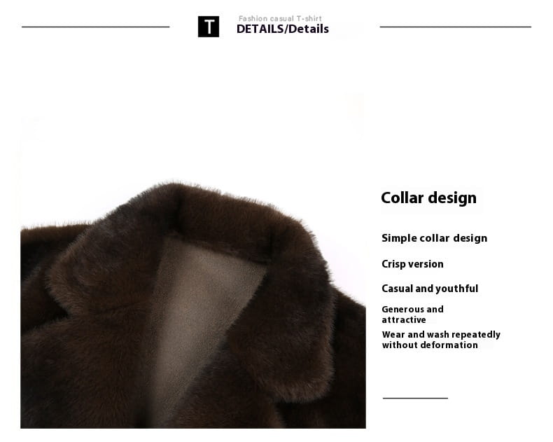 men’s furs shearling double breasted winter coat with a brown faux fur collar on a casual t-shirt.