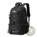 Black 40l tactical hiking backpack with waterproof material, mountain logo, and red accent stitching for outdoor use