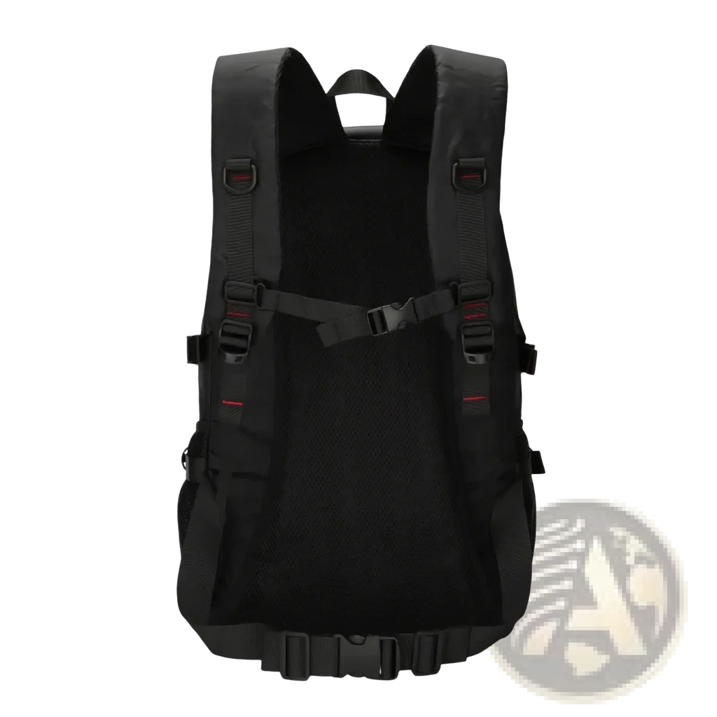 Black 40l tactical hiking backpack with red accent stitching adjustable shoulder straps waterproof outdoor bag