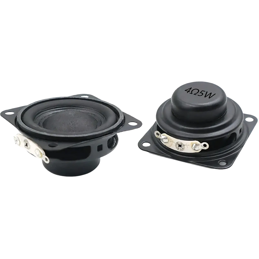 Black 40mm 4 ohm 5w full range bluetooth speaker driver showing mini speaker drivers with metallic terminals and square brackets