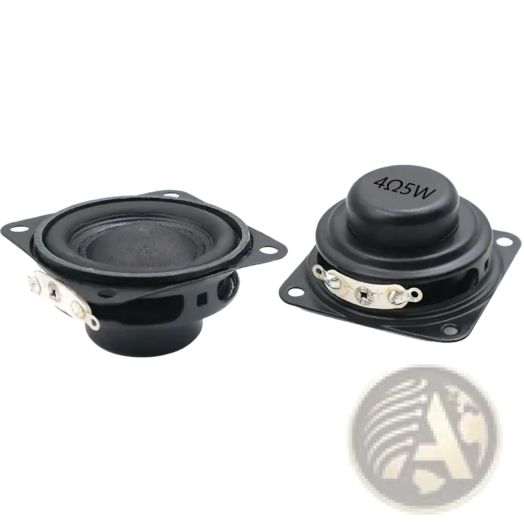 Black 40mm 4 ohm 5w full range bluetooth speaker driver showing mini speaker drivers with metallic terminals and square brackets