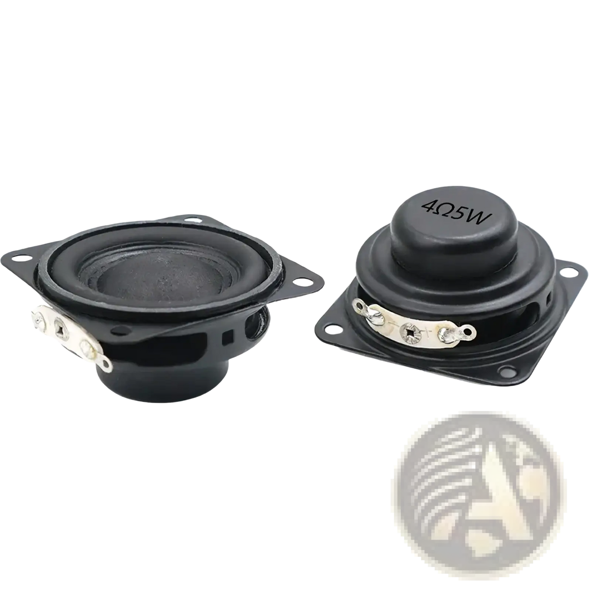 Black 40mm 4 ohm 5w full range bluetooth speaker driver showing mini speaker drivers with metallic terminals and square brackets