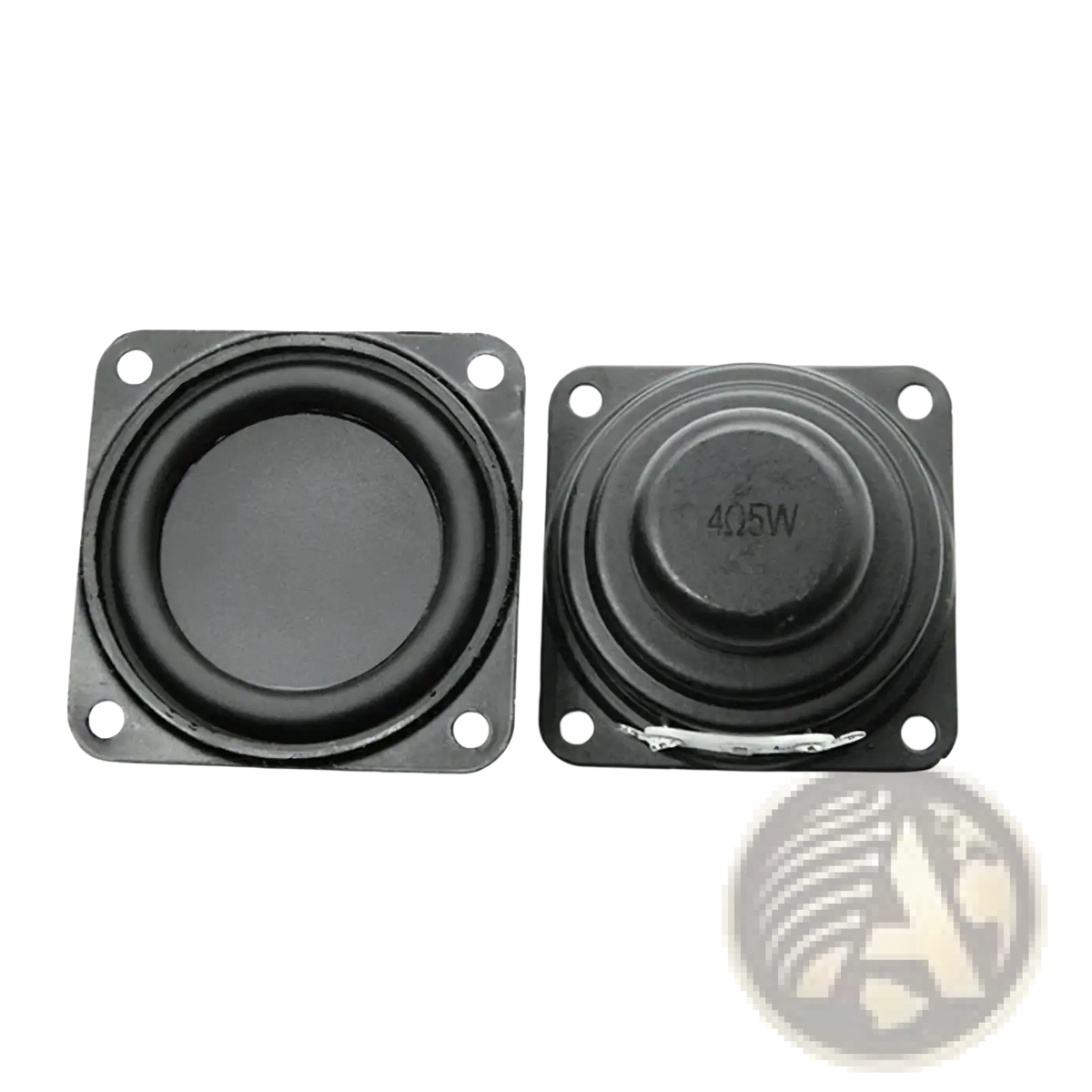 Black 40mm full range bluetooth speaker driver with 4 ohm impedance, rubber surrounds, and metal mounting brackets