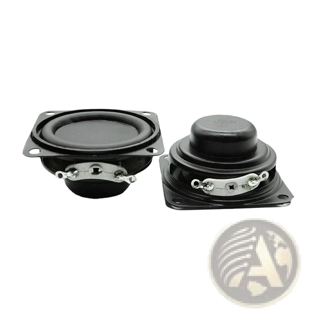 Black square shaped 40mm 4 ohm 5w full range bluetooth speaker drivers with metallic mounting brackets and circular cones