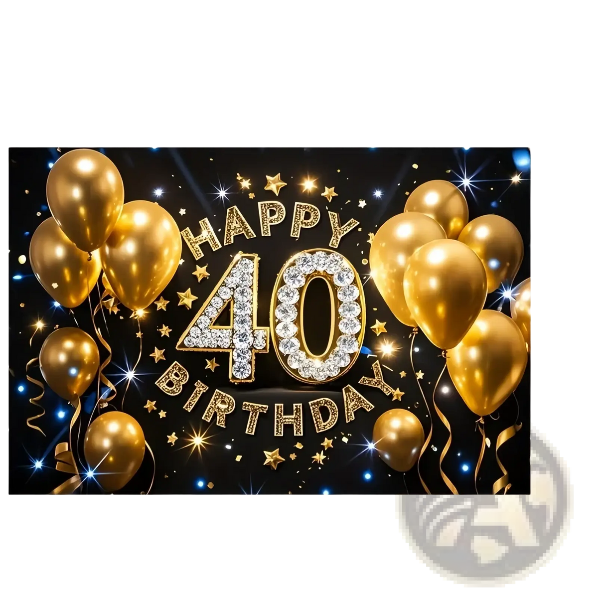 40th birthday black gold glitter photography backdrop with golden balloon happy 40th design and diamond number 40