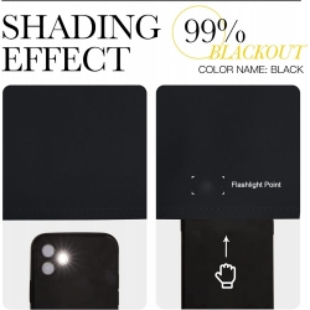 black smartphone screen protector with 99 percent blackout shading effect designed for optimal visibility and glare reduction paired with blackout curtains 3 layer grommet pair 132cm x 114cm