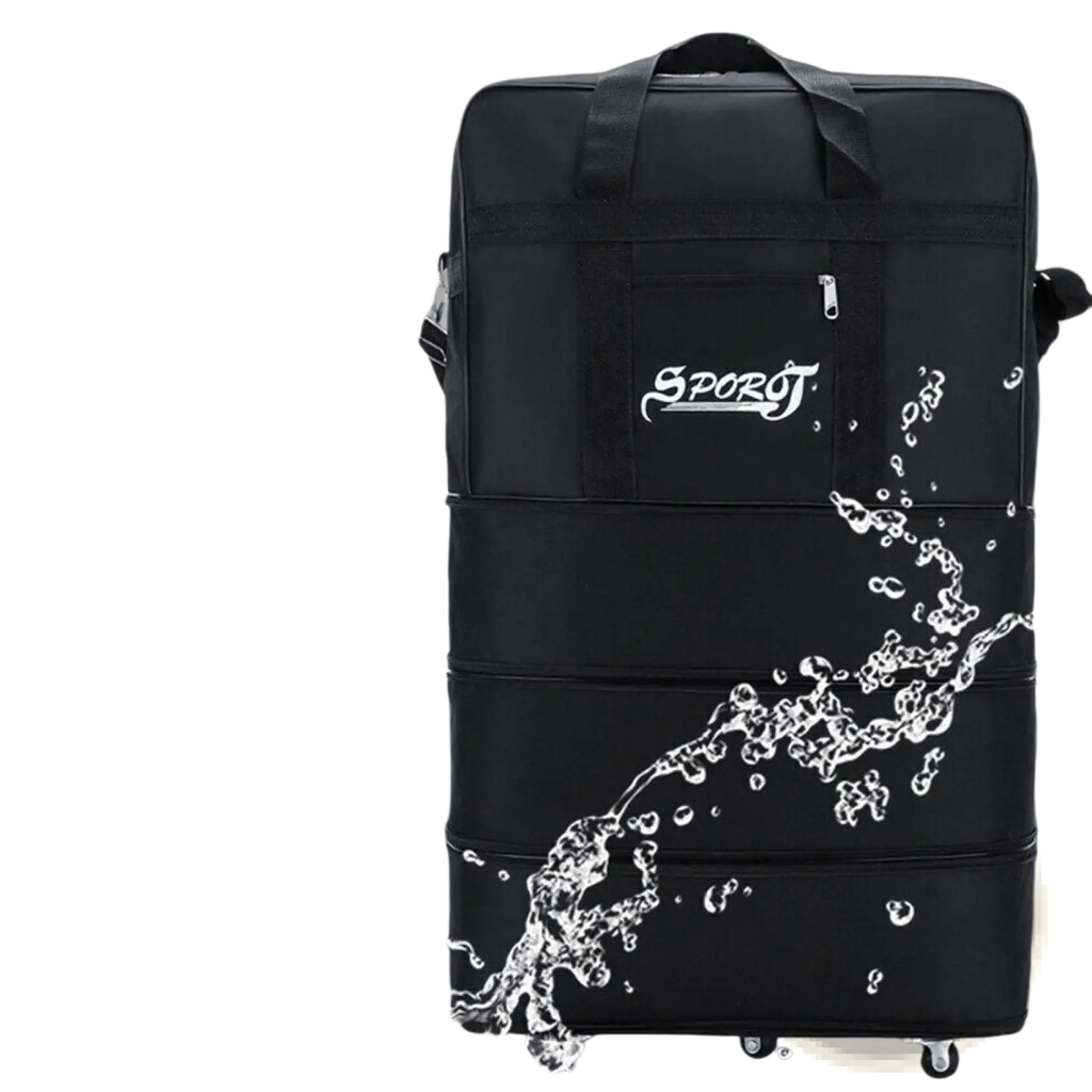 Black sportj 42 inch expandable lightweight rolling travel suitcase with sleek multi compartment design and sturdy fabric construction