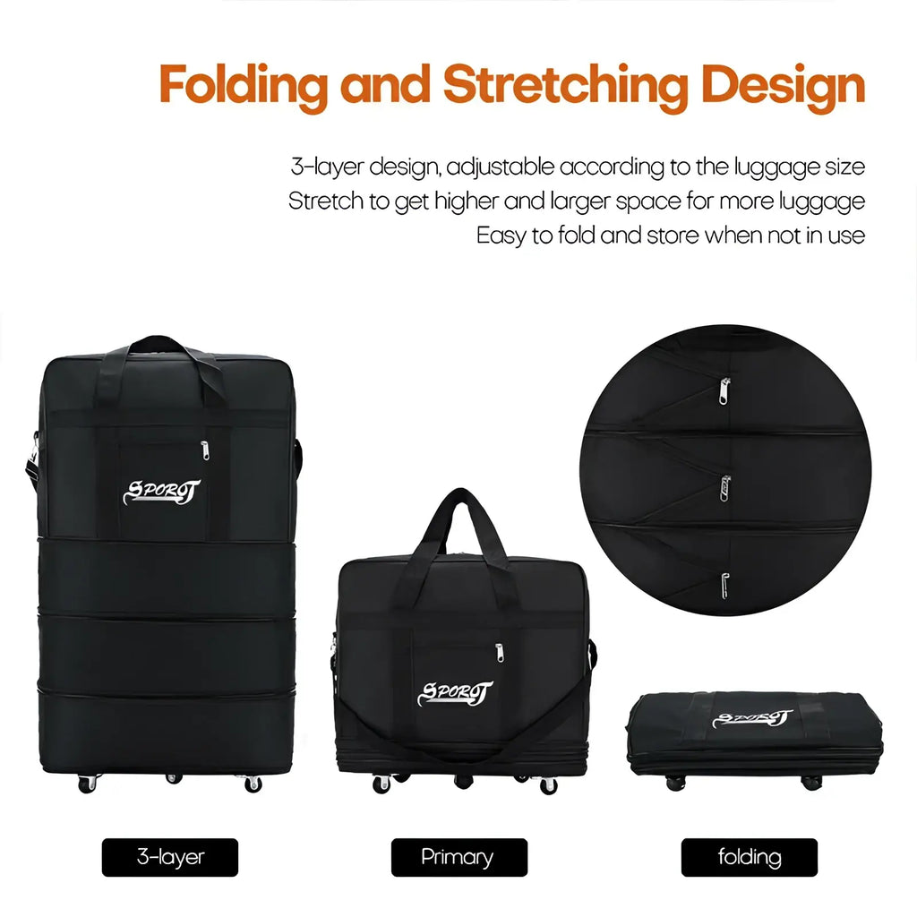 Black sportj 3-layer folding and stretching luggage cover for 42 inch expandable lightweight rolling travel suitcase with wheels