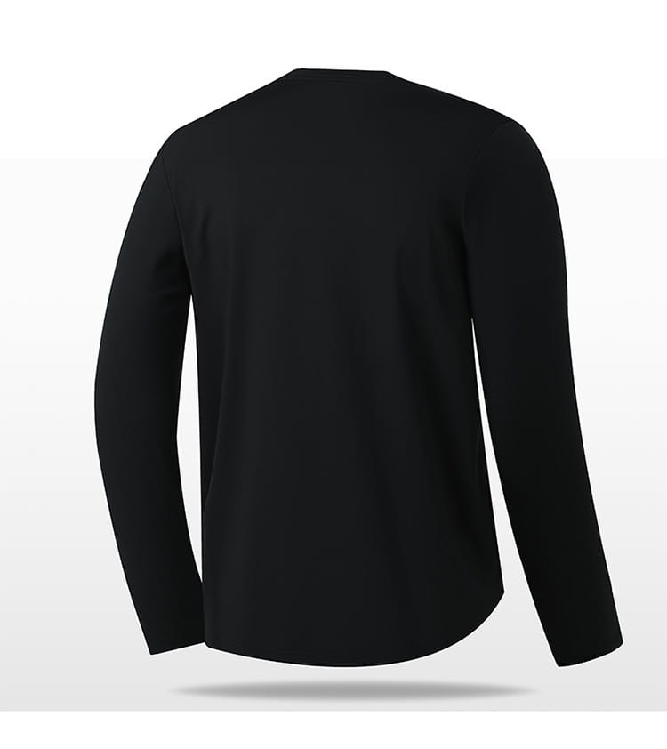 Camiseta de manga larga y cuello redondo tipo crew sólida en color negro con un diseño sencillo, adecuada para el uso casual