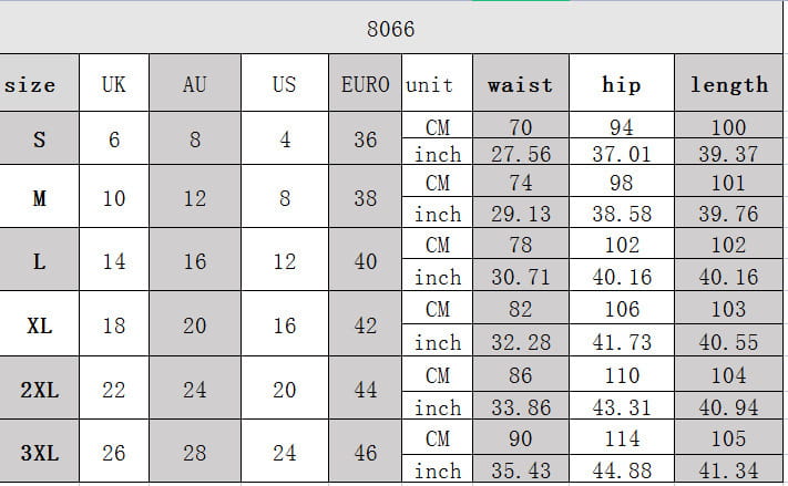 Tabla de tallas de pantalones vaqueros ajustados tipo skinny desgastados y con roturas, que muestra medidas en centímetros y pulgadas desde la talla S hasta la 3XL.