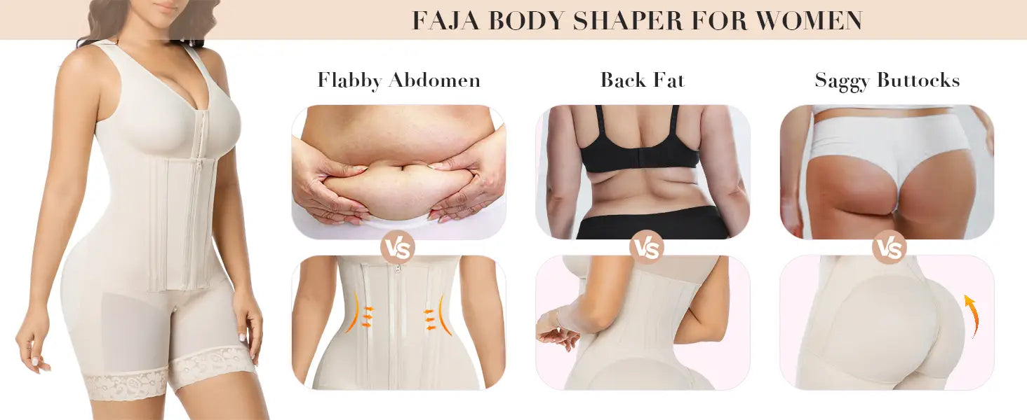 Faja colombiana color crema de control del abdomen, modelador corporal para mujer, con ribete de encaje y diseño con cremallera frontal.