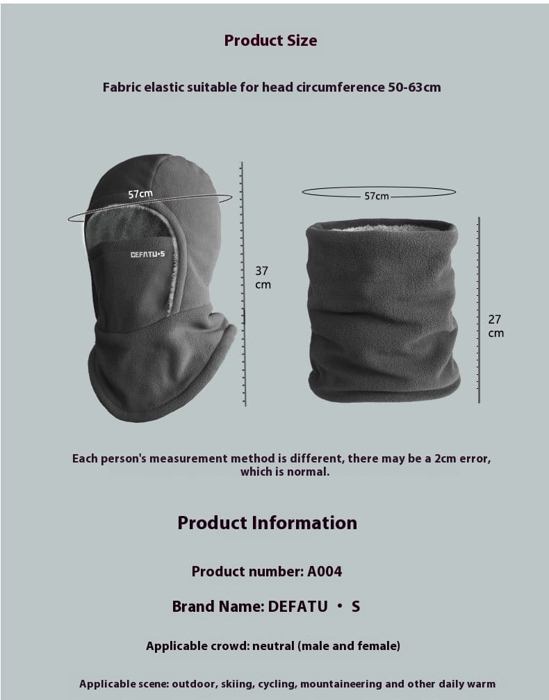 Black fleece hooded balaclava winter thermal hat featuring an elastic fit and fleece lining designed for outdoor activities.