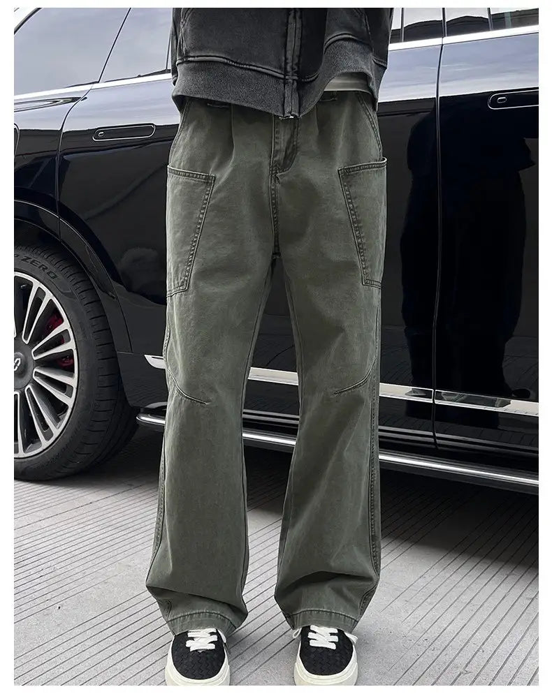 olive green cargo pants mens cotton workwear with multiple pockets and a relaxed fit designed for durability and comfort.