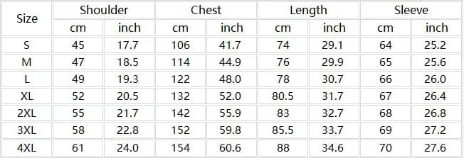 The image displays a size chart for men long sleeve v-neck button polo shirts with measurements in centimeters and inches across sizes s through 4xl.