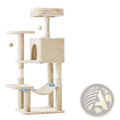 Beige 44 inch multi-level cat tree tower with sisal scratching posts, platforms, and a hammock for cats