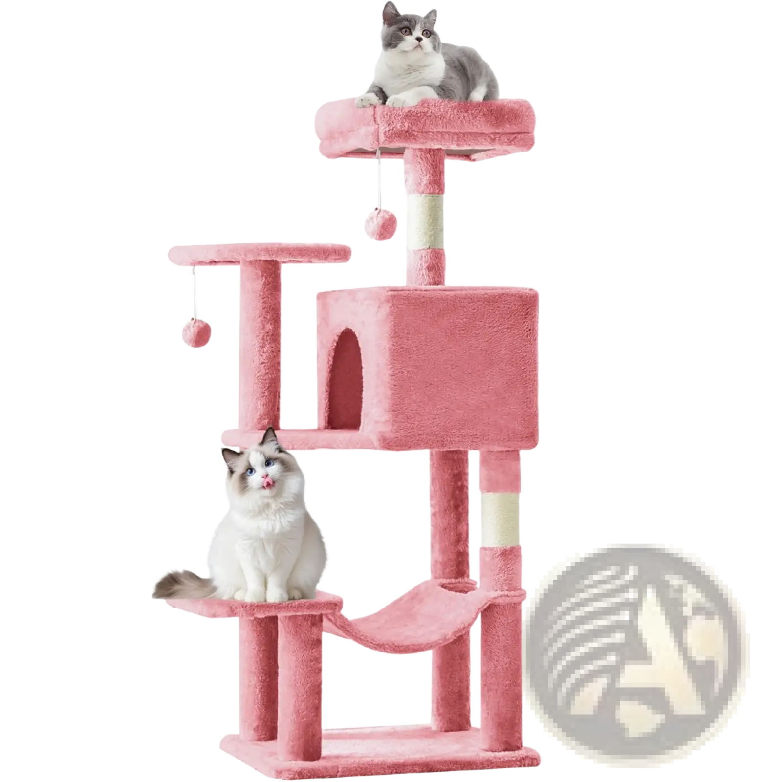 44 inch pink multi-level cat tree tower with plush surfaces sisal posts and dangling pink balls for cats